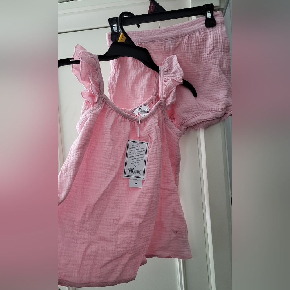 Petite Plume Girls Pink 100% Cotton Gauze Tank Top & Shorts Set - Picture 5 of 6